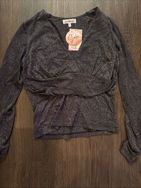 Heartloom Shimmer Charcoal Wrap Long-Sleeve Top